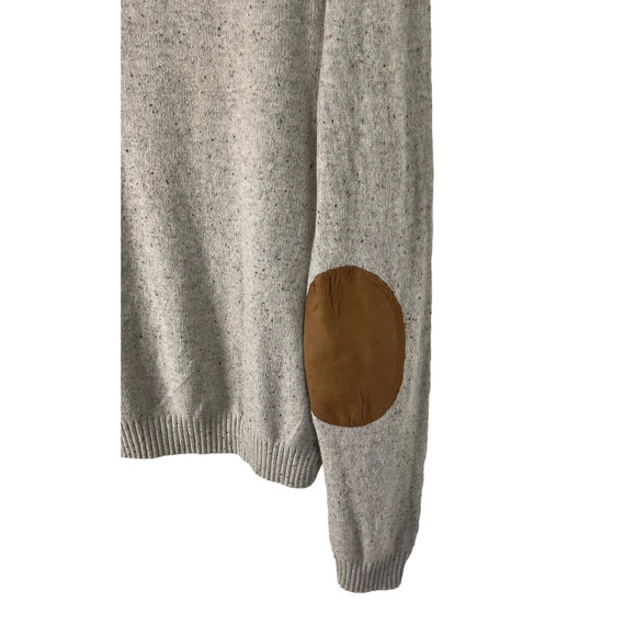 H&M Men's Large Knit Sweater Beige Elbow Patches Cotton Wool Blend - Picture 9 of 10